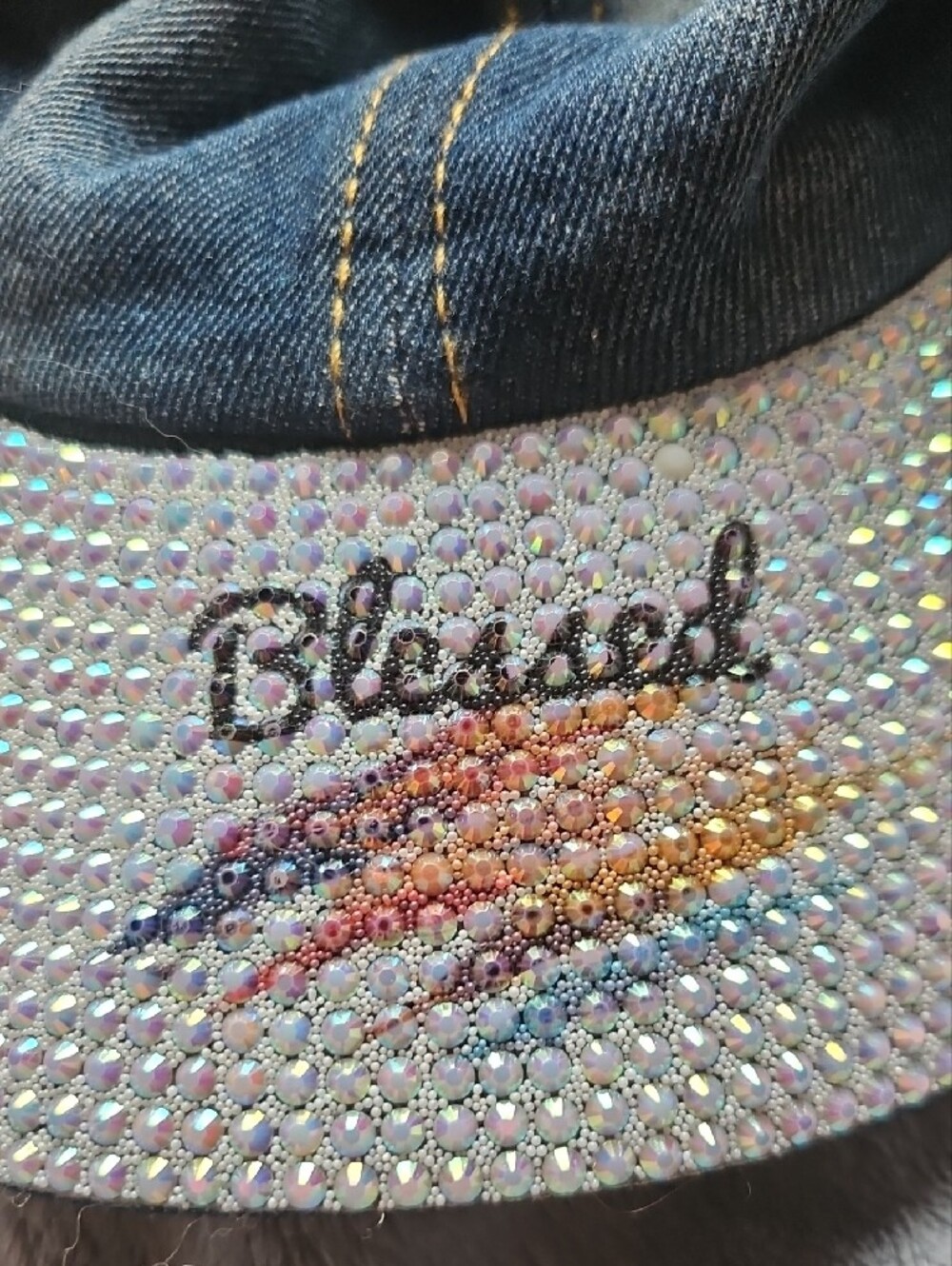 Kids Denim Cap with Iridescent Crystal Brim - 'Blessed' Embroidery - Picture 3 of 5